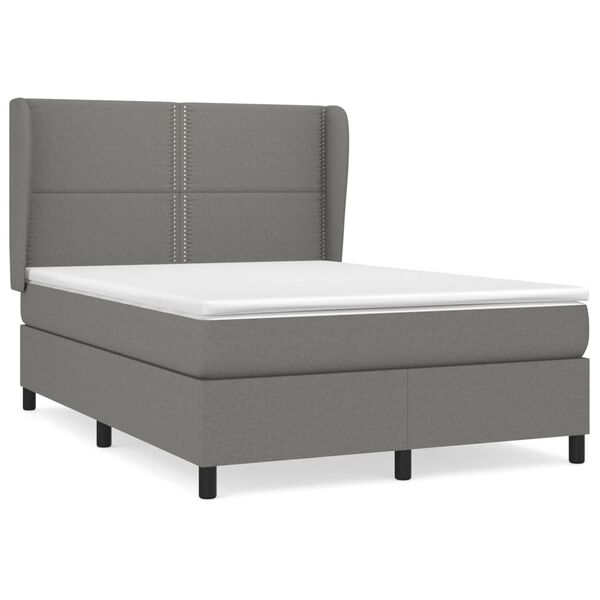 vidaXL Cama box spring con colch&oacute;n tela gris oscuro 140x190 cm