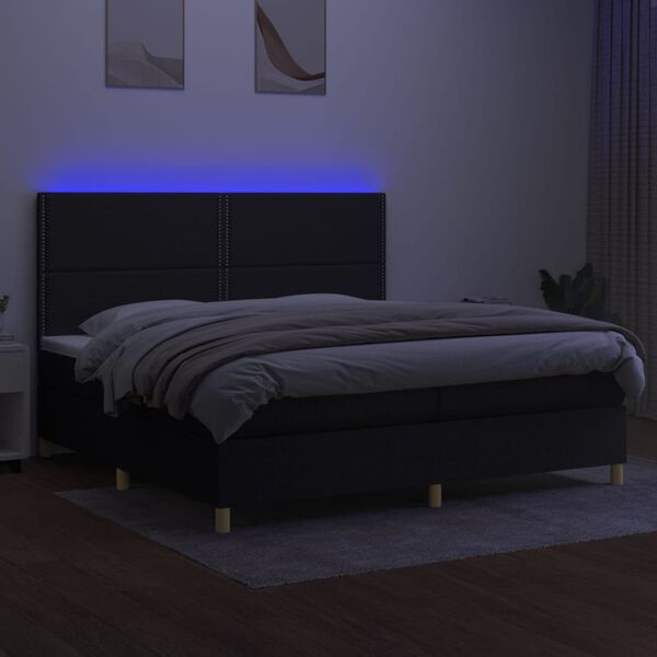 vidaXL Cama box spring colch&oacute;n y luces LED tela negro 200x200 cm