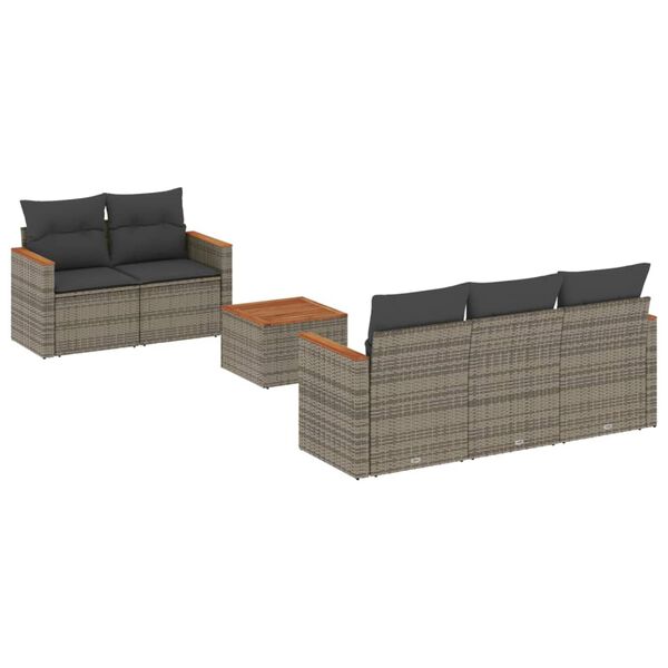 vidaXL Set de muebles de jard&iacute;n 6 pzas y cojines rat&aacute;n sint&eacute;tico gris
