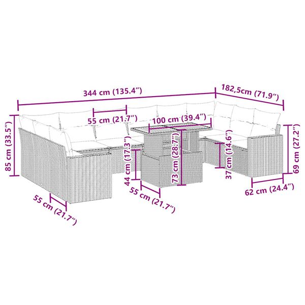 vidaXL Set de sof&aacute;s de jard&iacute;n 11pzas con cojines rat&aacute;n sint&eacute;tico beige