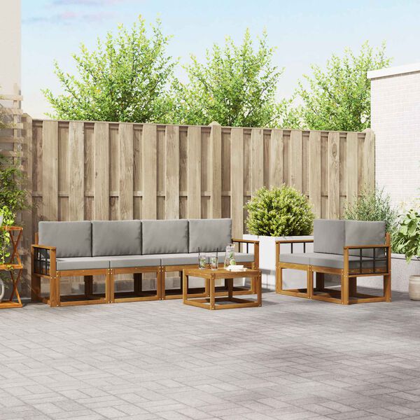 vidaXL Conjunto de sof&aacute;s de exterior 7 pcs Gris Natural y Claro