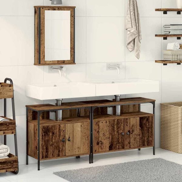 vidaXL Unidades de Tocador de Ba&ntilde;o 3 pcs Marr&oacute;n Madera contrachapada