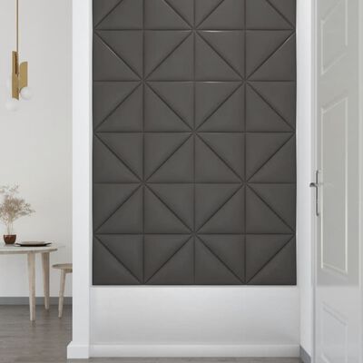 vidaXL Paneles de pared 12 uds cuero sintético gris 30x30 cm 0,54 m²