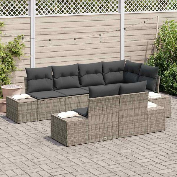 vidaXL Conjunto de sof&aacute; de jard&iacute;n con coj&iacute;n 7 pcs Gris Polirat&aacute;n