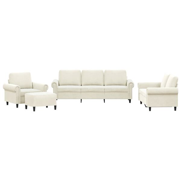 vidaXL Juego de sof&aacute;s con cojines 4 piezas terciopelo crema
