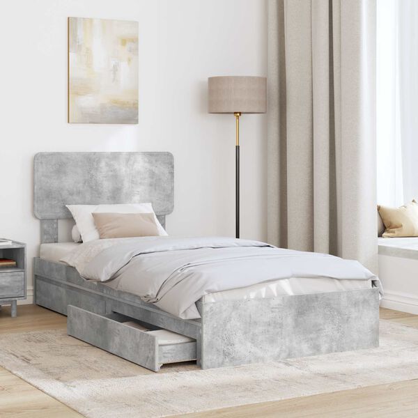 vidaXL Cama con almacenamiento con cabecera Gris Concreto 90 x 200 cm