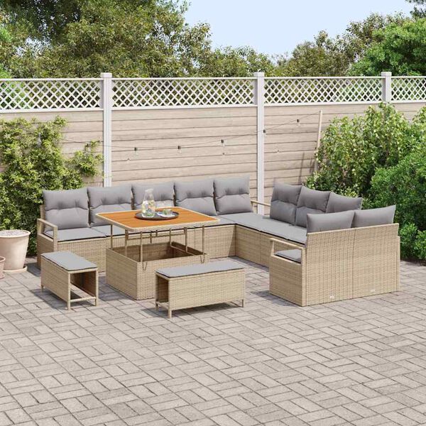 vidaXL Conjunto de sofá de jardín con cojín 13 pcs Beige y Gris Claro