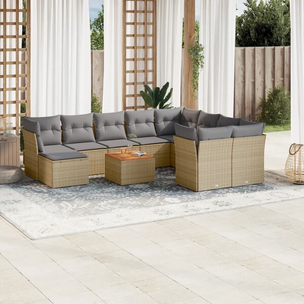 vidaXL Set de sof&aacute;s de jard&iacute;n 11pzas con cojines rat&aacute;n sint&eacute;tico beige