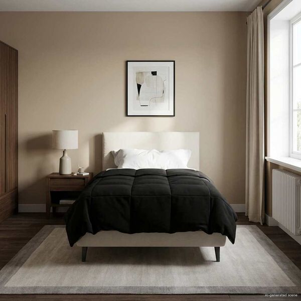 vidaXL Edred&oacute;n de Invierno Acolchado Negro 155 x 220 cm Microfibra