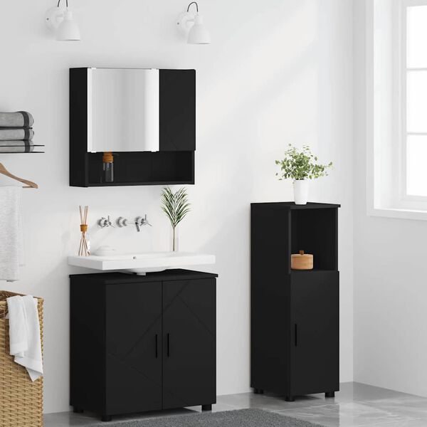 vidaXL Juego de muebles de ba&ntilde;o Montaje en la pared 3 pcs Negro