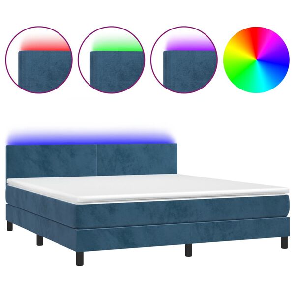 vidaXL Cama box spring colch&oacute;n y LED terciopelo azul oscuro 160x200 cm