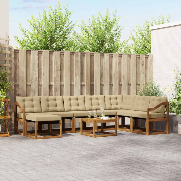 vidaXL Conjunto de sof&aacute;s de exterior con coj&iacute;n 9 pcs Natural y Beige
