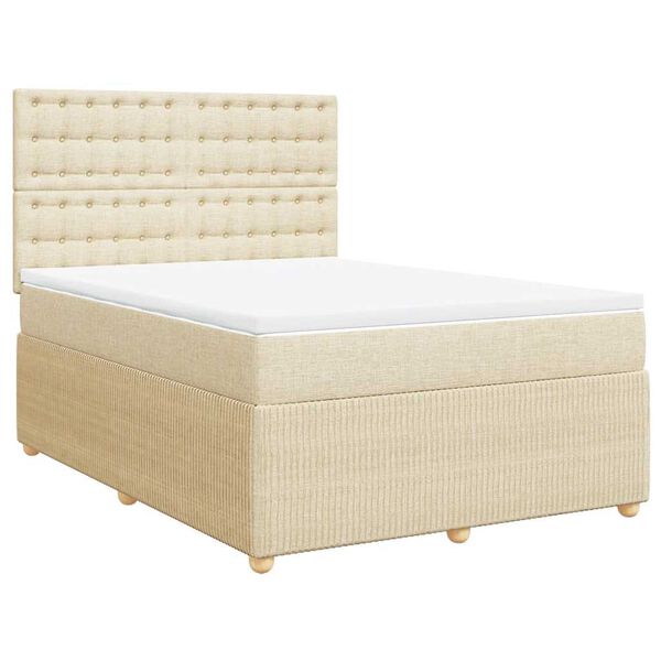 vidaXL Cama box spring con colch&oacute;n tela color crema 160x200 cm