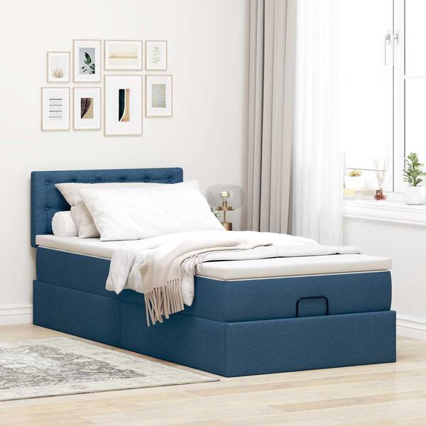 vidaXL Estructura de cama otomana con colch&oacute;n tela azul 80x200cm