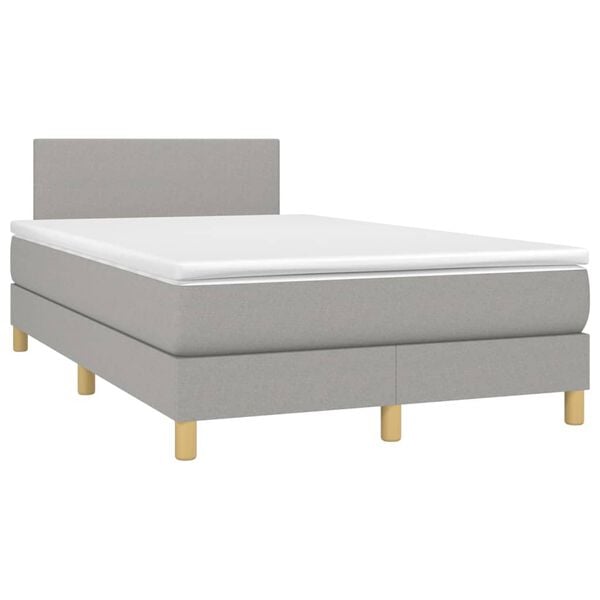 vidaXL Cama box spring con colch&oacute;n y LED tela gris claro 120x190 cm