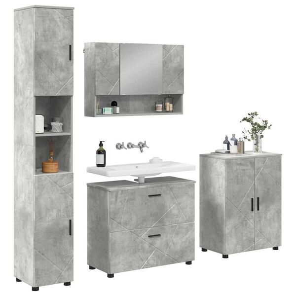 vidaXL Juego de muebles de baño con cajón 4 pcs Gris hormigón