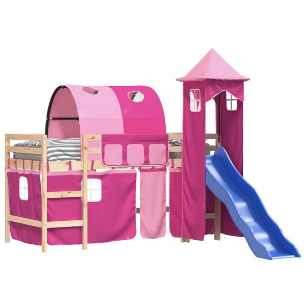 vidaXL Cama alta para ni&ntilde;os con torre madera pino rosa 80x200 cm