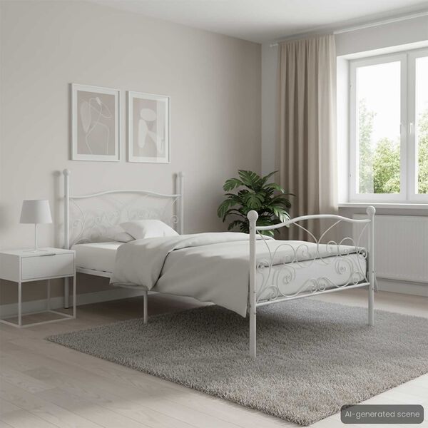 vidaXL Cama con somier sin colch&oacute;n metal blanco 90x200 cm