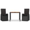 vidaXL Set comedor de jard&iacute;n 3 pzas con cojines rat&aacute;n sint&eacute;tico negro