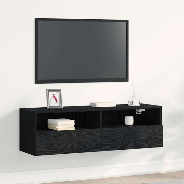 vidaXL Mueble de TV Montado en la Pared Roble Negro 100 x 30 x 30 cm