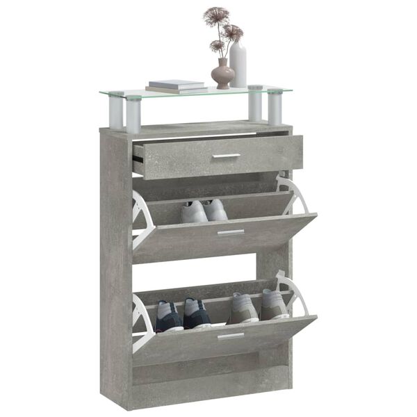 vidaXL Mueble zapatero madera contrachapada gris hormig&oacute;n 63x24x104 cm