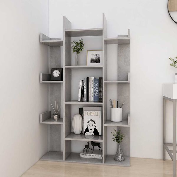 vidaXL Librería de madera contrachapada gris hormigón 86x25,5x140 cm