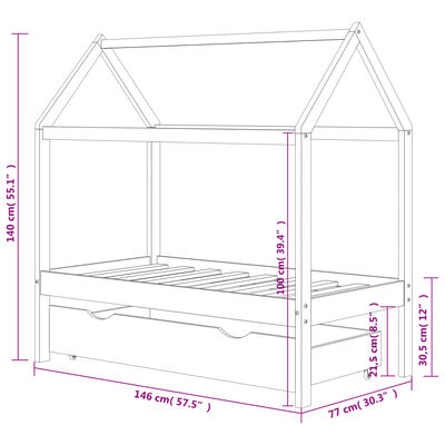 vidaXL Estructura de cama infantil con cajón madera de pino 70x140 cm