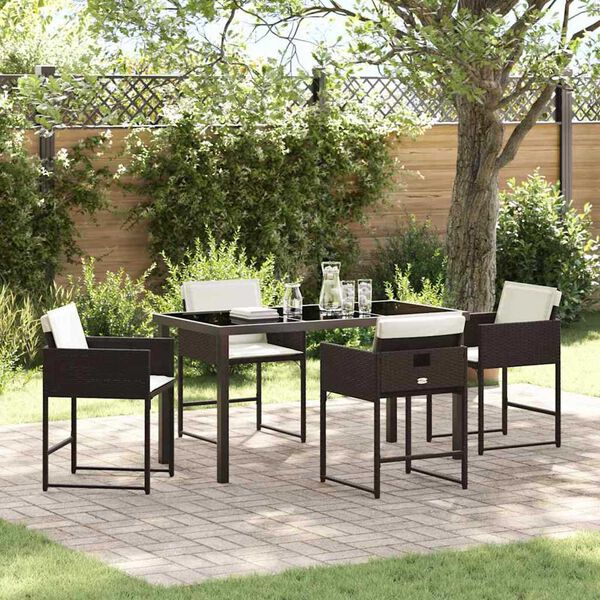 vidaXL Conjunto de Comedor de Jard&iacute;n 5 pcs Marr&oacute;n rat&aacute;n sint&eacute;tico