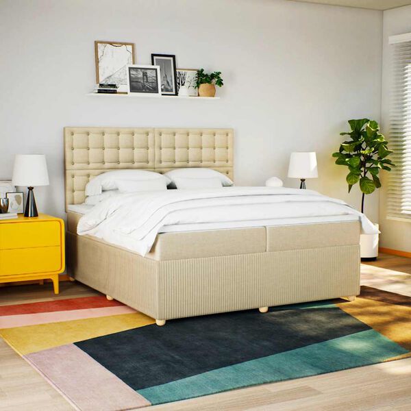 vidaXL Cama box spring con colch&oacute;n tela color crema 200x200 cm