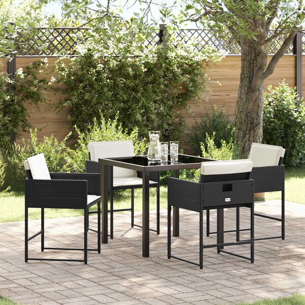 vidaXL Conjunto de Comedor de Jard&iacute;n 5 pcs Negro rat&aacute;n sint&eacute;tico