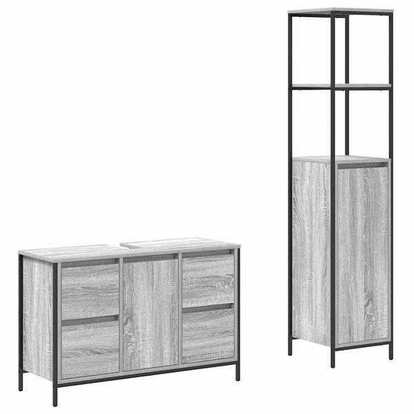 vidaXL Juego de muebles de ba&ntilde;o con caj&oacute;n 2 pcs Gris sonoma y Negro
