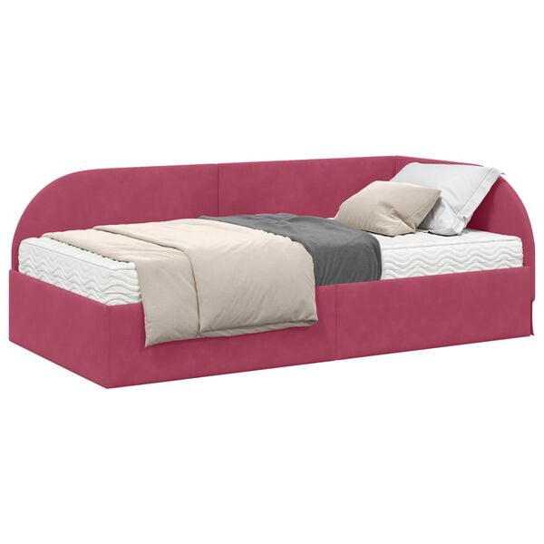 vidaXL Estructura de Cama Esquina con Colch&oacute;n 2 pcs Rojo Terciopelo