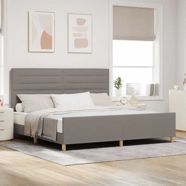 vidaXL Estructura de cama con cabecera Taup&eacute; 200 x 200 cm tela