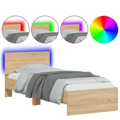 vidaXL Estructura de cama cabecero luces LED roble Sonoma 75x190 cm