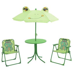 vidaXL Set mesa y sillas de jard&iacute;n infantil 3 pzas con sombrilla verde