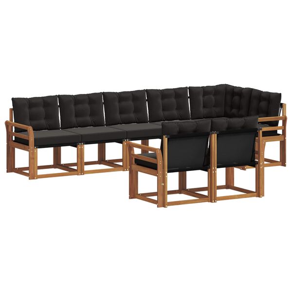 vidaXL Conjunto de sof&aacute;s de exterior con coj&iacute;n 8 pcs Natural y negro