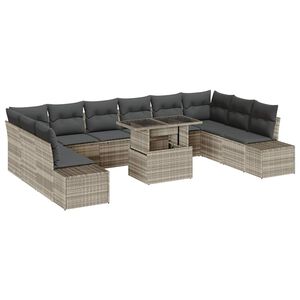 vidaXL Conjunto de sof&aacute; de jard&iacute;n con coj&iacute;n Manual 11 pcs Gris claro