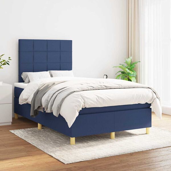 vidaXL Cama box spring con colch&oacute;n tela azul 120x190 cm