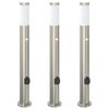 vidaXL Balizas de luz con sensor y tomacorriente, 3 unidades, 80 cm, acero inoxidable, IP44