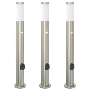 vidaXL Balizas de luz con sensor y tomacorriente, 3 unidades, 80 cm, acero inoxidable, IP44
