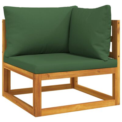 vidaXL Juego muebles de jardín 7 piezas madera maciza y cojines verdes