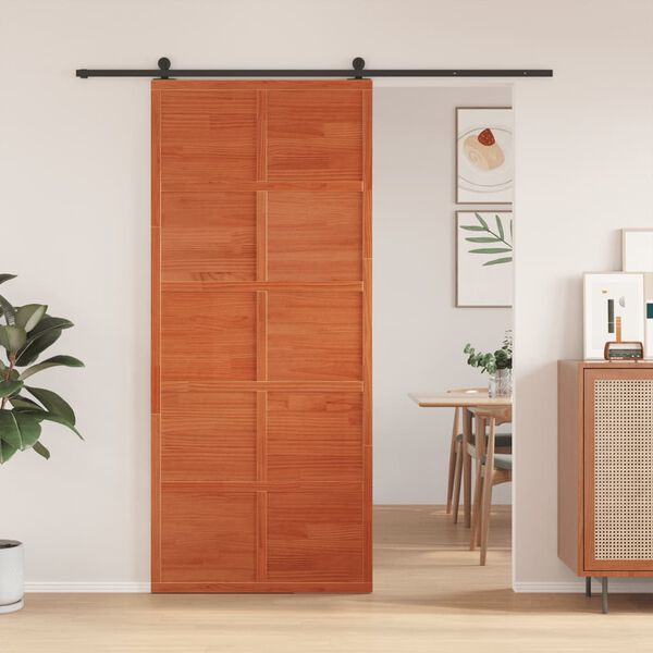 vidaXL Puerta de granero madera maciza pino marr&oacute;n miel 90x208 cm