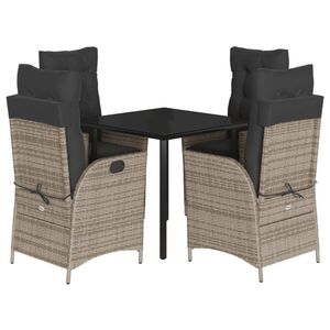 vidaXL Set comedor de jard&iacute;n 5 piezas con cojines rat&aacute;n sint&eacute;tico gris