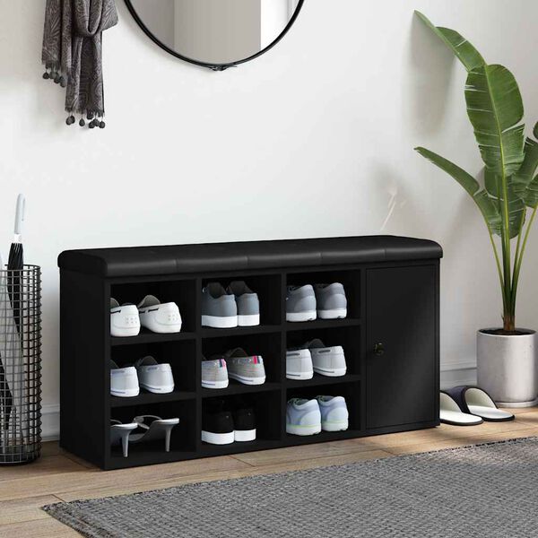 vidaXL Banco zapatero madera de ingenier&iacute;a negro 102x32x50 cm