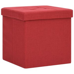 vidaXL Taburete con almacenaje plegable lino sint&eacute;tico rojo vino tinto