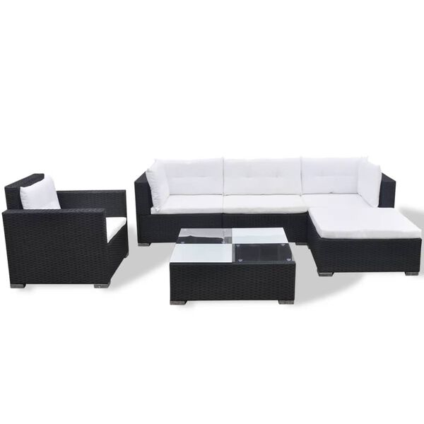 vidaXL Set muebles de jardín 6 piezas y cojines ratán sintético negro