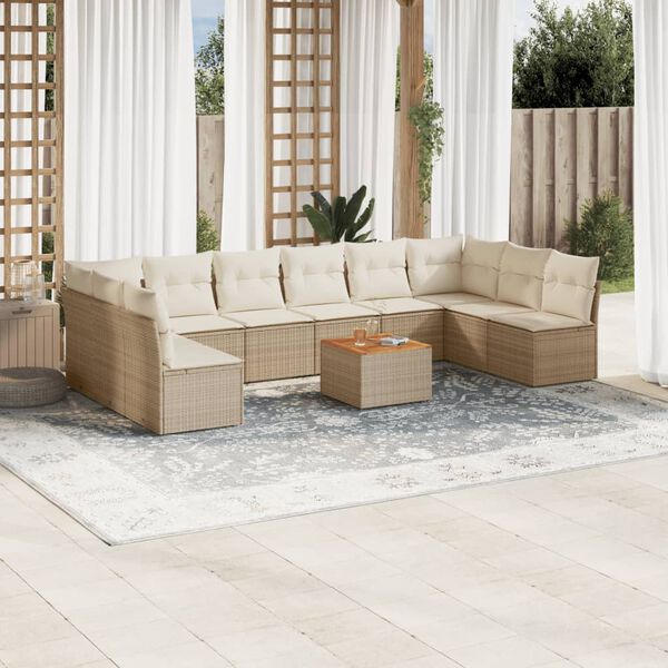 vidaXL Set de sof&aacute;s de jard&iacute;n 11pzas con cojines rat&aacute;n sint&eacute;tico beige