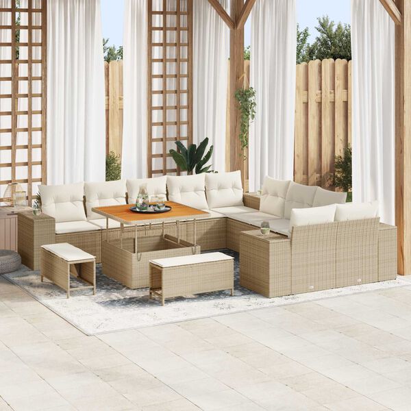 vidaXL Conjunto de sof&aacute; de jard&iacute;n 13 pcs Beige y Crema rat&aacute;n sint&eacute;tico