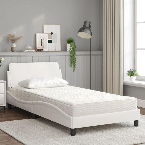 vidaXL Cama con colch&oacute;n Dover cuero sint&eacute;tico blanco 100x200 cm