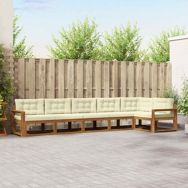 vidaXL Conjunto de sof&aacute;s de exterior con coj&iacute;n 6 pcs Natural y Crema